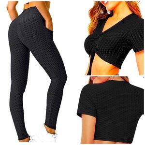 2-Piece Set: Honeycomb Textured Leggings & Crop Top 😍